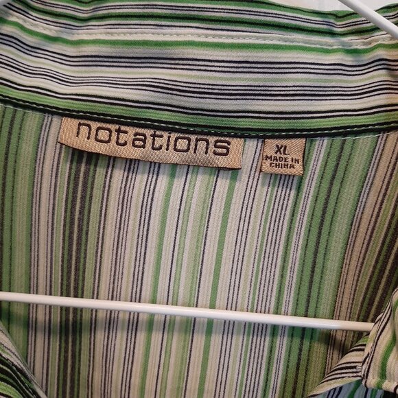 Button-down Blouse; 3/4 Sleeve; EUC; Green Stripe; Notations; Size XL - Picture 4 of 5